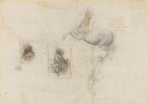 A Horse and Rider, and Studies for Leda Poster | Leonardo da Vinci Art Print (1503)