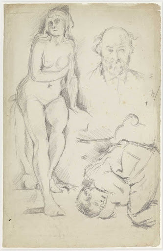 Studies of Three Figures, Including a Self-Portrait Poster | Paul Cézanne Art Print (1883)