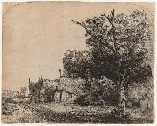 Landscape with Three Cottages along a Road Poster | Rembrandt van Rijn Art Print (1650)