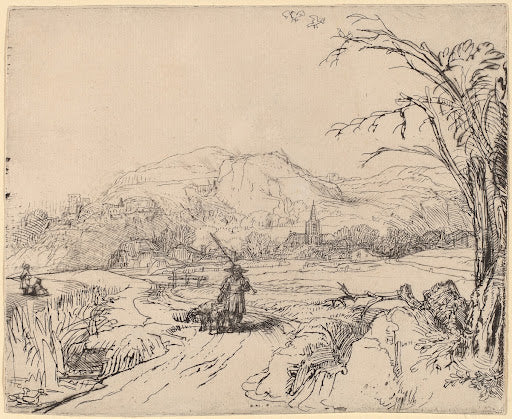 Landscape with Sportsman and Dog Poster | Rembrandt van Rijn Art Print (1653)