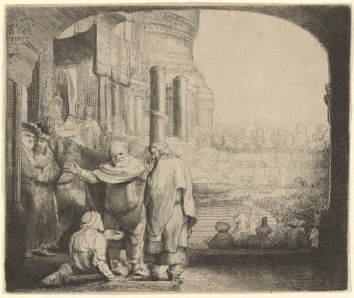 Peter and John Healing the Cripple at the Gate of the Temple Poster | Rembrandt van Rijn Art Print (1659)