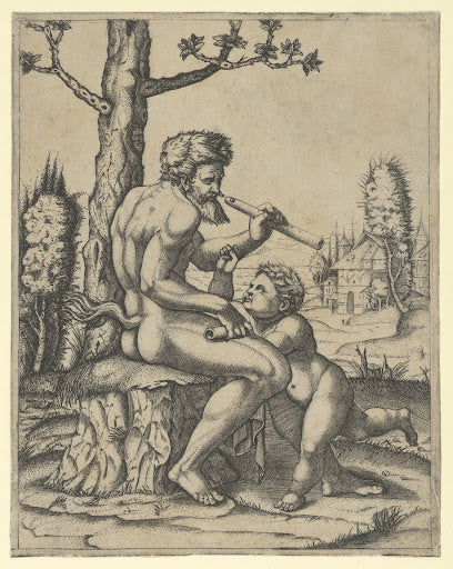 A Faun and a Child Poster | Marcantonio Raimondi after Raphael Art Print (1510)
