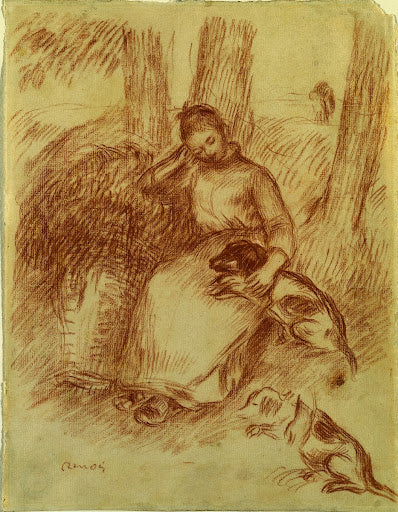 Peasant Girl with a Dog Poster | Pierre-Auguste Renoir Art Print (1894)
