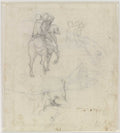 Studies of a Horse with Two Nude Riders and a Male Torso Poster | Michelangelo Art Print (1508)
