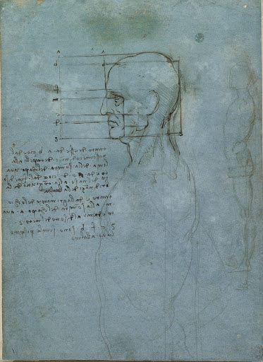 The Proportions of the Head, and a Standing Nude Poster | Leonardo da Vinci Art Print (1490)