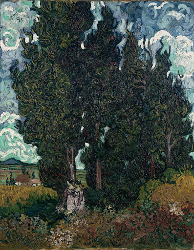 Cypresses with Two Figures Poster | Vincent van Gogh Art Print (1889)