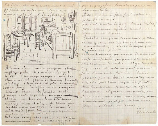Letter to Paul Gauguin with a Sketch of The Bedroom Poster | Vincent van Gogh Art Print (1888)