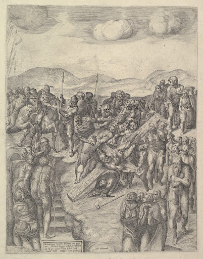 The Crucifixion of Saint Peter (Lucchese Etching) Poster | After Michelangelo Art Print (1550)