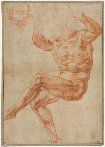 Study for the Nude Youth over the Prophet Daniel Poster | Michelangelo Art Print (1510)