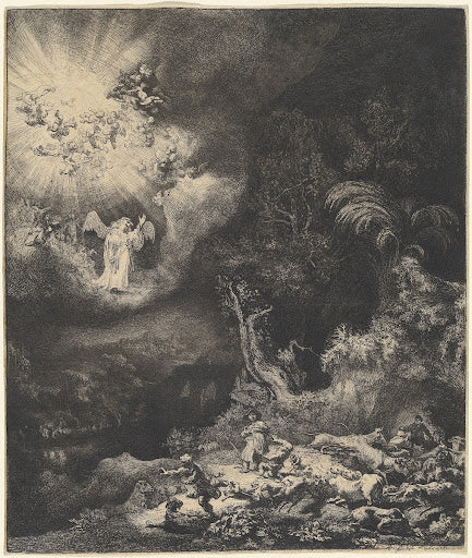 The Angel Appearing to the Shepherds Poster | Rembrandt van Rijn Art Print (1634)