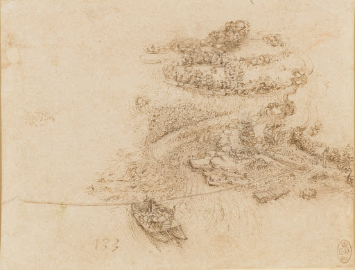 A River Landscape Poster | Leonardo da Vinci Art Print (1511)
