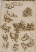 Horses, St George Fighting the Dragon, and a Lion Poster | Leonardo da Vinci Art Print (1517)