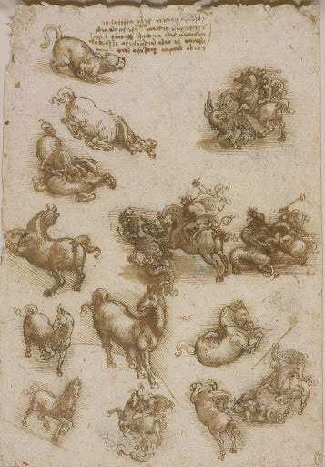 Horses, St George Fighting the Dragon, and a Lion Poster | Leonardo da Vinci Art Print (1517)