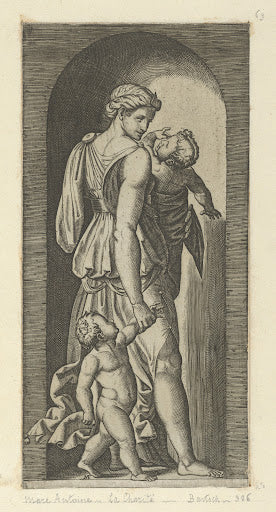 Charity in a Niche Poster | Marcantonio Raimondi after Raphael Art Print (1515)