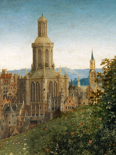 Ghent Altarpiece: Church in the Distance Poster | Hubert and Jan van Eyck Art Print (1432)