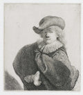 Self-Portrait in a Soft Hat and Patterned Cloak Poster | Rembrandt van Rijn Art Print (1631)