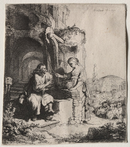 Christ and the Woman of Samaria among Ruins Poster | Rembrandt van Rijn Art Print (1634)