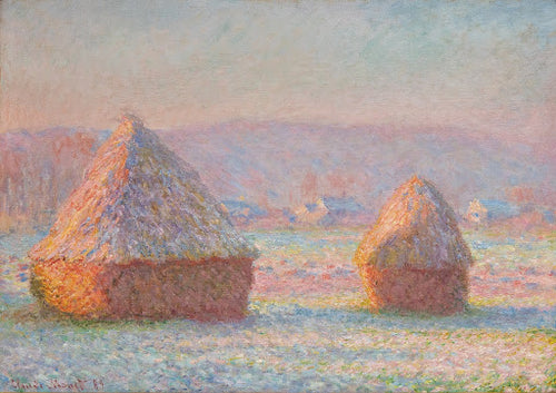 Grainstacks, White Frost Effect Poster | Claude Monet Art Print (1889)