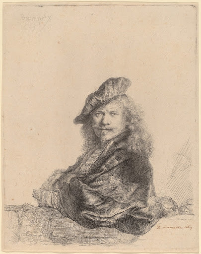 Self-Portrait Leaning on a Stone Sill Poster | Rembrandt van Rijn Art Print (1639)