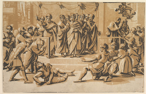 The Death of Ananias Poster | Ugo da Carpi after Raphael Art Print (1518)
