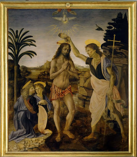 Baptism of Christ Poster | Andrea del Verrocchio and Leonardo da Vinci Art Print (1475)