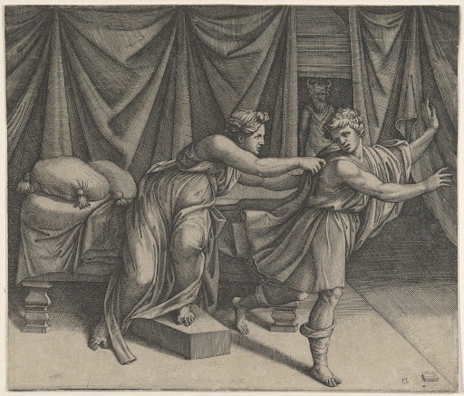 Joseph Fleeing from Potiphar's Wife Poster | Marcantonio Raimondi after Raphael Art Print (1515)