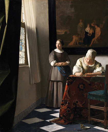 Lady Writing a Letter with Her Maid Poster | Johannes Vermeer Art Print (1670)