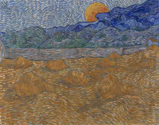 Landscape with Wheat Sheaves and Rising Moon Poster | Vincent van Gogh Art Print (1889)
