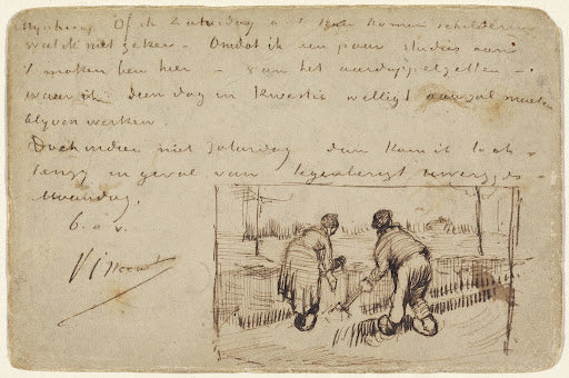Postcard with Two Peasants Digging Poster | Vincent van Gogh Art Print (1885)