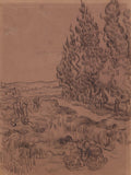 Cypresses with Four People Working in the Field Poster | Vincent van Gogh Art Print