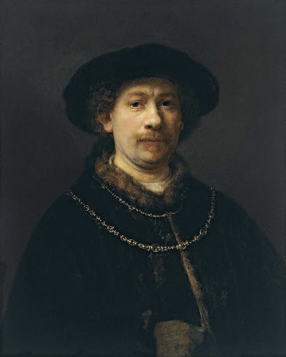 Self-Portrait with a Hat and Two Chains Poster | Rembrandt van Rijn Art Print (1642)