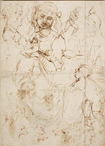 The Madonna and Child with the Infant Baptist, and Heads in Profile Poster | Leonardo da Vinci Art Print (1478)