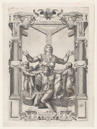 Pietà with Angels (Beatrizet Engraving) Poster | After Michelangelo Art Print (1547)