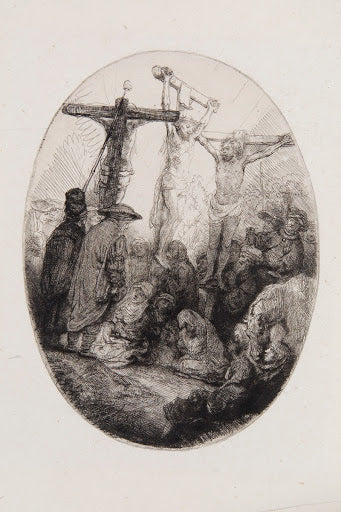 Christ Crucified between the Two Thieves (Oval Plate) Poster | Rembrandt van Rijn Art Print (1643)