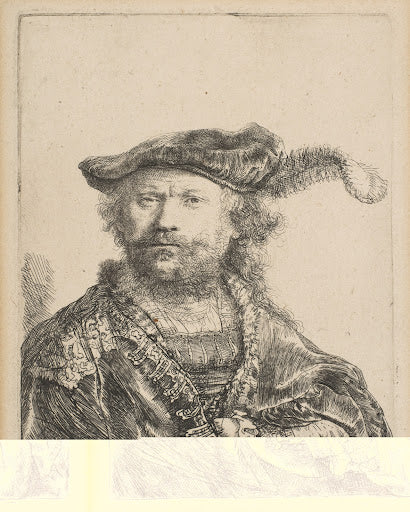 Self-Portrait in a Velvet Cap with Plume Poster | Rembrandt van Rijn Art Print (1638)