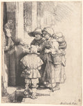 Beggars Receiving Alms at the Door of a House Poster | Rembrandt van Rijn Art Print (1648)