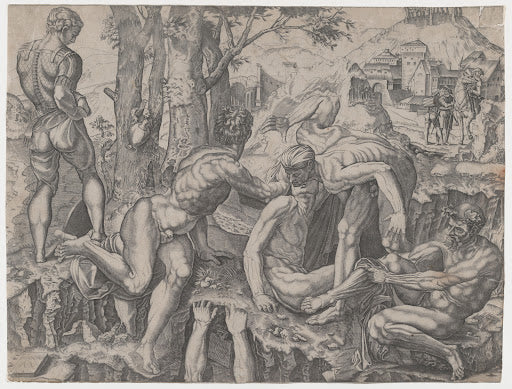 The Climbers (Agostino Veneziano Engraving) Poster | After Michelangelo Art Print (1524)