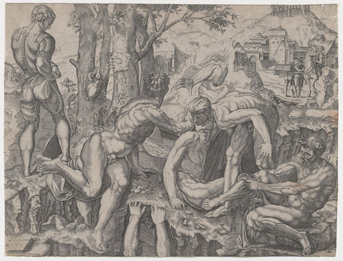 The Climbers (Agostino Veneziano Engraving) Poster | After Michelangelo Art Print (1524)