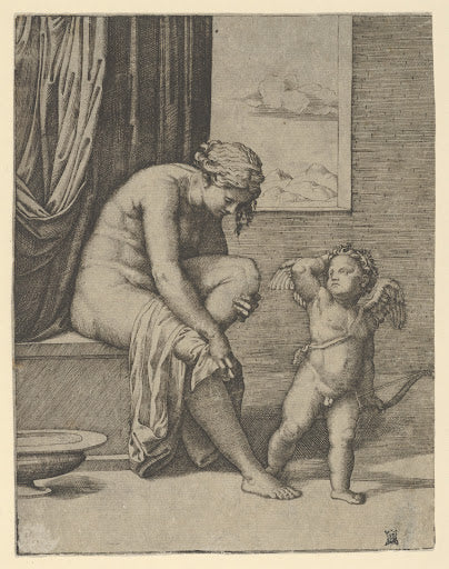 Venus Drying Her Foot Poster | Marcantonio Raimondi after Raphael Art Print (1510)