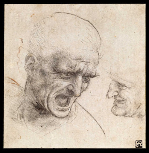 Study of Two Warriors' Heads for the Battle of Anghiari Poster | Leonardo da Vinci Art Print (1504)