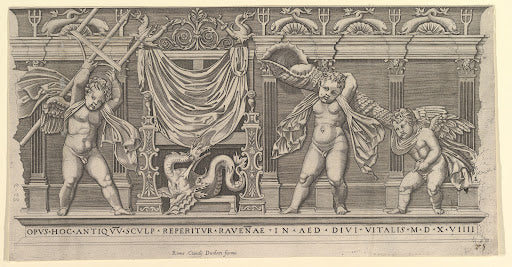 Bas-Relief with Three Cupids Poster | Marco Dente after Raphael Art Print (1519)