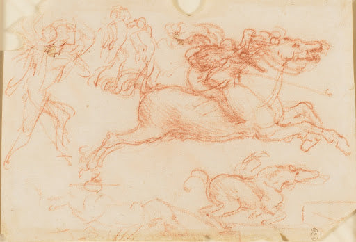 Galloping and Kicking Horses, and a Foot Soldier Poster | Leonardo da Vinci Art Print (1503)