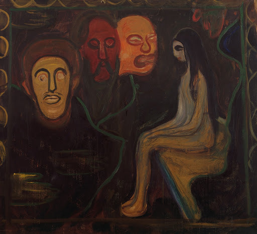 Girl and Three Male Heads Poster | Edvard Munch Art Print (1898)