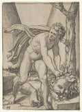 David with the Head of Goliath Poster | Marcantonio Raimondi after Raphael Art Print (1515)
