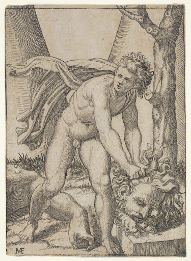 David with the Head of Goliath Poster | Marcantonio Raimondi after Raphael Art Print (1515)