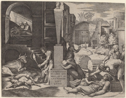 Il Morbetto (The Plague in Crete) Poster | Marcantonio Raimondi after Raphael Art Print (1512)