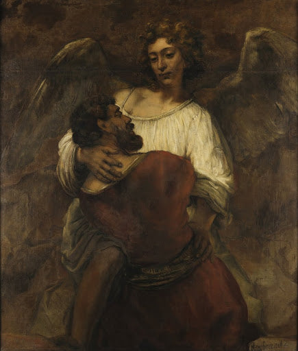 Jacob Wrestling with the Angel Poster | Rembrandt van Rijn Art Print (1659)