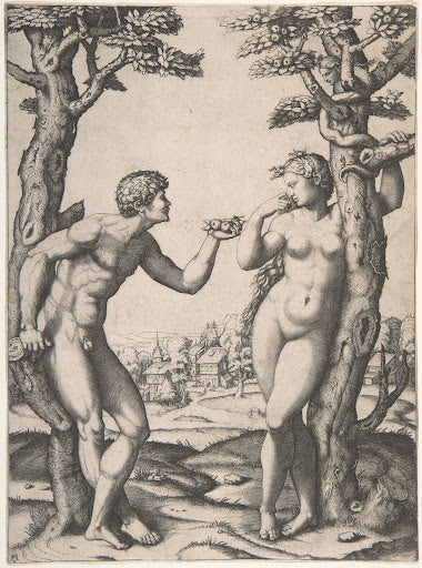 Adam and Eve Poster | Marcantonio Raimondi after Raphael Art Print (1512)