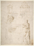 Sketches of a Funeral Monument, a Niche with Statues and a Helmet Poster | Michelangelo Art Print