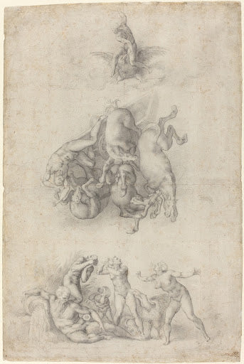 The Fall of Phaethon (Bronzino or Clovio Drawing) Poster | After Michelangelo Art Print (1555)
